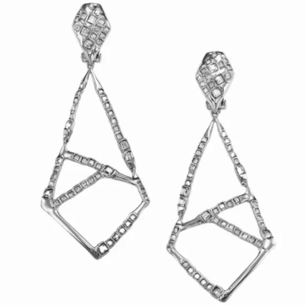 Alexis Bittar Miss Havisham Mosaic Crystal Geometric Earrings - SILVER CLIP-ON